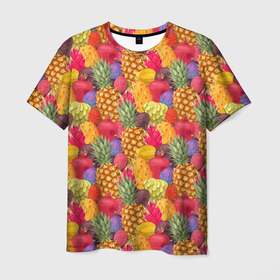 Мужская футболка 3D с принтом Экзотические фрукты в Тюмени, 100% полиэфир | прямой крой, круглый вырез горловины, длина до линии бедер | 