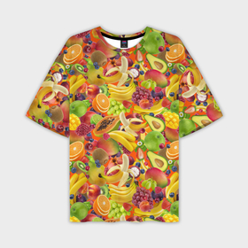 Мужская футболка oversize 3D с принтом Экзотические фрукты и ягоды в Тюмени,  |  | Тематика изображения на принте: 