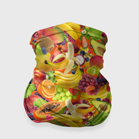 Бандана-труба 3D с принтом Экзотические фрукты и ягоды в Санкт-Петербурге, 100% полиэстер, ткань с особыми свойствами — Activecool | плотность 150‒180 г/м2; хорошо тянется, но сохраняет форму | 