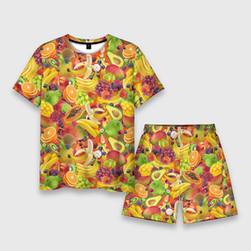 Мужской костюм с шортами 3D с принтом Экзотические фрукты и ягоды в Петрозаводске,  |  | 