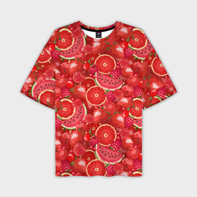 Мужская футболка oversize 3D с принтом Красные фрукты и ягоды в Тюмени,  |  | Тематика изображения на принте: 