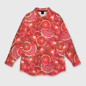Мужская рубашка oversize 3D с принтом Красные фрукты и ягоды в Тюмени,  |  | 