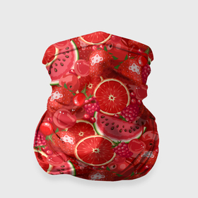 Бандана-труба 3D с принтом Красные фрукты и ягоды , 100% полиэстер, ткань с особыми свойствами — Activecool | плотность 150‒180 г/м2; хорошо тянется, но сохраняет форму | 