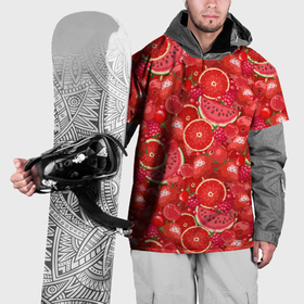 Накидка на куртку 3D с принтом Красные фрукты и ягоды в Новосибирске, 100% полиэстер |  | 