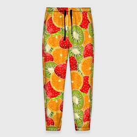 Мужские брюки 3D с принтом Сочные фрукты и ягоды , 100% полиэстер | манжеты по низу, эластичный пояс регулируется шнурком, по бокам два кармана без застежек, внутренняя часть кармана из мелкой сетки | 