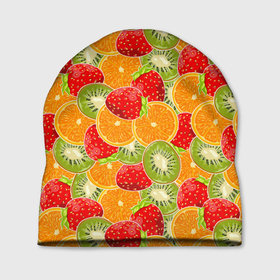 Шапка 3D с принтом Сочные фрукты и ягоды , 100% полиэстер | универсальный размер, печать по всей поверхности изделия | 