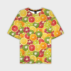 Мужская футболка oversize 3D с принтом Фон с экзотическими фруктами в Тюмени,  |  | Тематика изображения на принте: 