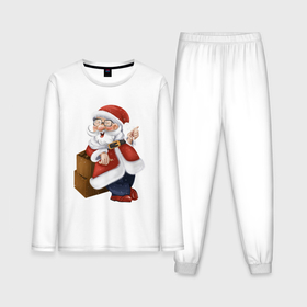 Мужская пижама с лонгсливом хлопок с принтом Дед Мороз с бокалом вина ,  |  | Тематика изображения на принте: 