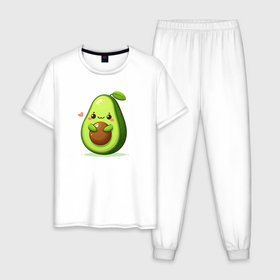 Мужская пижама хлопок с принтом Милое авокадо с сердечком в Тюмени, 100% хлопок | брюки и футболка прямого кроя, без карманов, на брюках мягкая резинка на поясе и по низу штанин
 | 
