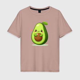 Мужская футболка хлопок Oversize с принтом Милое авокадо с сердечком в Тюмени, 100% хлопок | свободный крой, круглый ворот, “спинка” длиннее передней части | Тематика изображения на принте: 