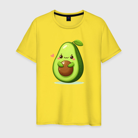 Мужская футболка хлопок с принтом Милое авокадо с сердечком в Белгороде, 100% хлопок | прямой крой, круглый вырез горловины, длина до линии бедер, слегка спущенное плечо. | 