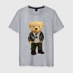 Мужская футболка хлопок с принтом Плюшевый медвежонок крутой в Екатеринбурге, 100% хлопок | прямой крой, круглый вырез горловины, длина до линии бедер, слегка спущенное плечо. | 