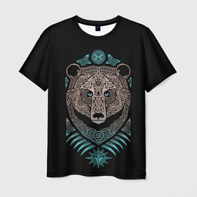Мужская футболка 3D с принтом Медведь   тотем с символом велеса в Петрозаводске, 100% полиэфир | прямой крой, круглый вырез горловины, длина до линии бедер | 