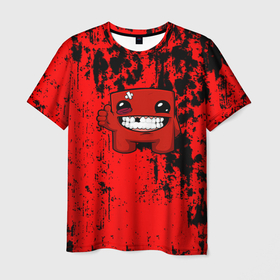 Мужская футболка 3D с принтом Super Meat Boy краски в Белгороде, 100% полиэфир | прямой крой, круглый вырез горловины, длина до линии бедер | Тематика изображения на принте: 