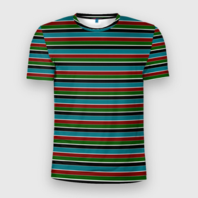 Мужская футболка 3D Slim с принтом Полосатый красно зелёный в Кировске, 100% полиэстер с улучшенными характеристиками | приталенный силуэт, круглая горловина, широкие плечи, сужается к линии бедра | 