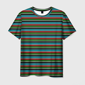 Мужская футболка 3D с принтом Полосатый красно зелёный в Кировске, 100% полиэфир | прямой крой, круглый вырез горловины, длина до линии бедер | 
