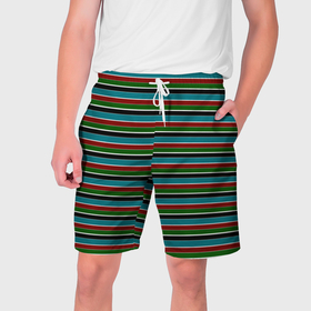 Мужские шорты 3D с принтом Полосатый красно зелёный в Кировске,  полиэстер 100% | прямой крой, два кармана без застежек по бокам. Мягкая трикотажная резинка на поясе, внутри которой широкие завязки. Длина чуть выше колен | 