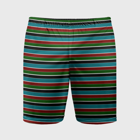 Мужские шорты спортивные с принтом Полосатый красно зелёный в Кировске,  |  | 