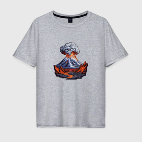 Мужская футболка хлопок Oversize с принтом Извержение вулкана с лавой в Екатеринбурге, 100% хлопок | свободный крой, круглый ворот, “спинка” длиннее передней части | Тематика изображения на принте: 