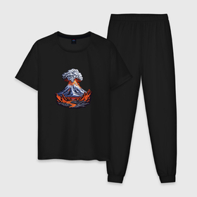 Мужская пижама хлопок с принтом Извержение вулкана с лавой , 100% хлопок | брюки и футболка прямого кроя, без карманов, на брюках мягкая резинка на поясе и по низу штанин
 | Тематика изображения на принте: 