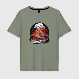 Мужская футболка хлопок Oversize с принтом Красочное извержение вулкана в Екатеринбурге, 100% хлопок | свободный крой, круглый ворот, “спинка” длиннее передней части | Тематика изображения на принте: 