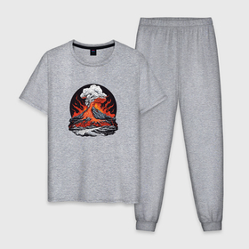 Мужская пижама хлопок с принтом Красочное извержение вулкана , 100% хлопок | брюки и футболка прямого кроя, без карманов, на брюках мягкая резинка на поясе и по низу штанин
 | Тематика изображения на принте: 