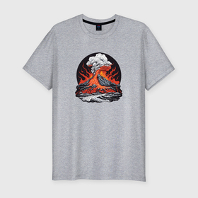 Мужская футболка хлопок Slim с принтом Красочное извержение вулкана в Новосибирске, 92% хлопок, 8% лайкра | приталенный силуэт, круглый вырез ворота, длина до линии бедра, короткий рукав | Тематика изображения на принте: 