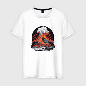Мужская футболка хлопок с принтом Красочное извержение вулкана , 100% хлопок | прямой крой, круглый вырез горловины, длина до линии бедер, слегка спущенное плечо. | Тематика изображения на принте: 