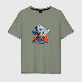 Мужская футболка хлопок Oversize с принтом Вулканическое извержение с облаком в Кировске, 100% хлопок | свободный крой, круглый ворот, “спинка” длиннее передней части | 