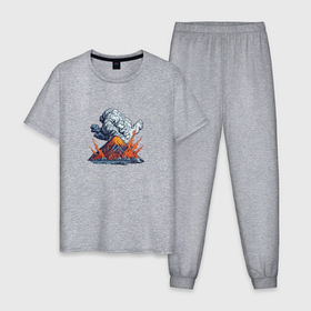 Мужская пижама хлопок с принтом Вулканическое извержение с облаком , 100% хлопок | брюки и футболка прямого кроя, без карманов, на брюках мягкая резинка на поясе и по низу штанин
 | Тематика изображения на принте: 