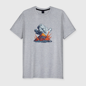 Мужская футболка хлопок Slim с принтом Вулканическое извержение с облаком в Кировске, 92% хлопок, 8% лайкра | приталенный силуэт, круглый вырез ворота, длина до линии бедра, короткий рукав | Тематика изображения на принте: 