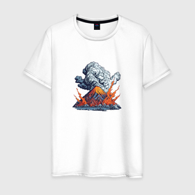 Мужская футболка хлопок с принтом Вулканическое извержение с облаком , 100% хлопок | прямой крой, круглый вырез горловины, длина до линии бедер, слегка спущенное плечо. | Тематика изображения на принте: 