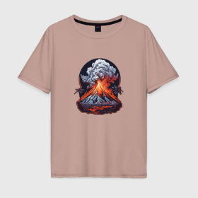 Мужская футболка хлопок Oversize с принтом Извержение вулкана в джунглях , 100% хлопок | свободный крой, круглый ворот, “спинка” длиннее передней части | 