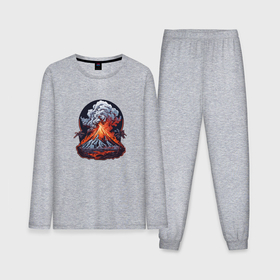 Мужская пижама с лонгсливом хлопок с принтом Извержение вулкана в джунглях ,  |  | Тематика изображения на принте: 