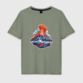 Мужская футболка хлопок Oversize с принтом Вулканическое извержение в Екатеринбурге, 100% хлопок | свободный крой, круглый ворот, “спинка” длиннее передней части | Тематика изображения на принте: 
