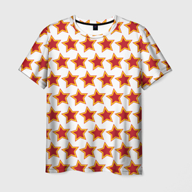 Мужская футболка 3D с принтом Красные звезды с контуром в Екатеринбурге, 100% полиэфир | прямой крой, круглый вырез горловины, длина до линии бедер | 