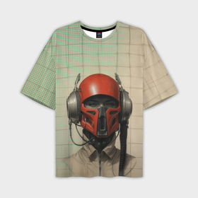 Мужская футболка oversize 3D с принтом Человек в красном шлеме и наушниках в Кировске,  |  | 