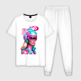 Мужская пижама хлопок с принтом Barbie doll   cyberpunk в Курске, 100% хлопок | брюки и футболка прямого кроя, без карманов, на брюках мягкая резинка на поясе и по низу штанин
 | Тематика изображения на принте: 