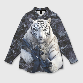 Мужская рубашка oversize 3D с принтом Белый тигр солдат ,  |  | 