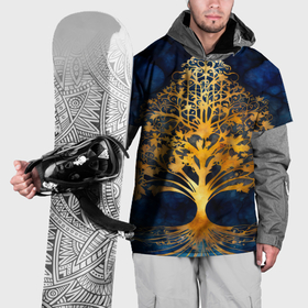 Накидка на куртку 3D с принтом Волшебное золотое дерево на синем фоне в Курске, 100% полиэстер |  | 