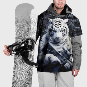 Накидка на куртку 3D с принтом Белый тигр солдат зима в Тюмени, 100% полиэстер |  | 