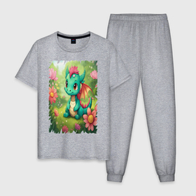 Мужская пижама хлопок с принтом Дракон в цветах символ 2024 год в Белгороде, 100% хлопок | брюки и футболка прямого кроя, без карманов, на брюках мягкая резинка на поясе и по низу штанин
 | 