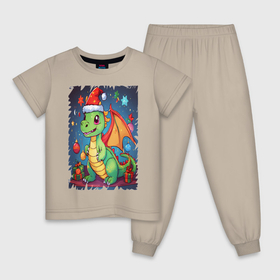 Детская пижама хлопок с принтом Дракон с подарками символ 2024 в Белгороде, 100% хлопок |  брюки и футболка прямого кроя, без карманов, на брюках мягкая резинка на поясе и по низу штанин
 | 