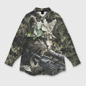 Мужская рубашка oversize 3D с принтом Кот снайпер в камуфляже в Санкт-Петербурге,  |  | 
