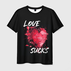 Мужская футболка 3D с принтом Love sucks , 100% полиэфир | прямой крой, круглый вырез горловины, длина до линии бедер | Тематика изображения на принте: 