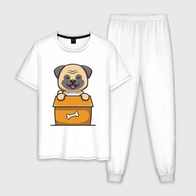Мужская пижама хлопок с принтом Весёлый бульдог в коробке в Тюмени, 100% хлопок | брюки и футболка прямого кроя, без карманов, на брюках мягкая резинка на поясе и по низу штанин
 | 