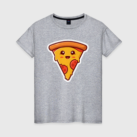 Женская футболка хлопок с принтом Милый кусочек пиццы в Петрозаводске, 100% хлопок | прямой крой, круглый вырез горловины, длина до линии бедер, слегка спущенное плечо | 