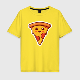 Мужская футболка хлопок Oversize с принтом Милый кусочек пиццы в Новосибирске, 100% хлопок | свободный крой, круглый ворот, “спинка” длиннее передней части | 
