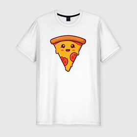 Мужская футболка хлопок Slim с принтом Милый кусочек пиццы в Новосибирске, 92% хлопок, 8% лайкра | приталенный силуэт, круглый вырез ворота, длина до линии бедра, короткий рукав | Тематика изображения на принте: 