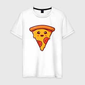 Мужская футболка хлопок с принтом Милый кусочек пиццы в Курске, 100% хлопок | прямой крой, круглый вырез горловины, длина до линии бедер, слегка спущенное плечо. | 